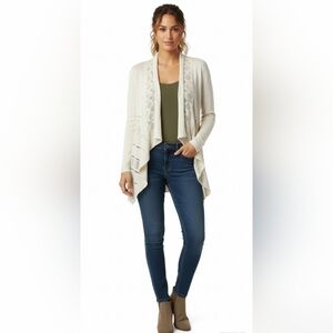 Knox Rose Pointelle Knit Open Front Cardigan - Cream/Ivory - Size XL